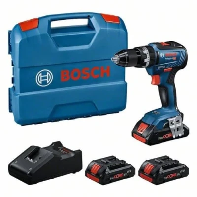 Immagine di Bosch Professional 18V System GSB 55 Trapano avvitatore con percussione a batteria (motore brushless, Nm, 1.750 giri/min, incl. 3 batterie ProCORE 4.0Ah, caricabatteria GAL 40, in L Case)