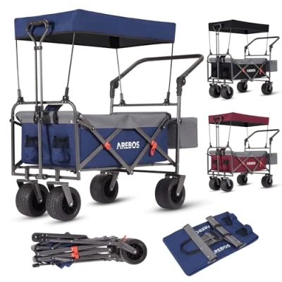 Immagine di Arebos Carrello pieghevole con Tetto di Protezione cinghia sistema cinture a 3 punti portata fino 100 kg tasca XXL Blu