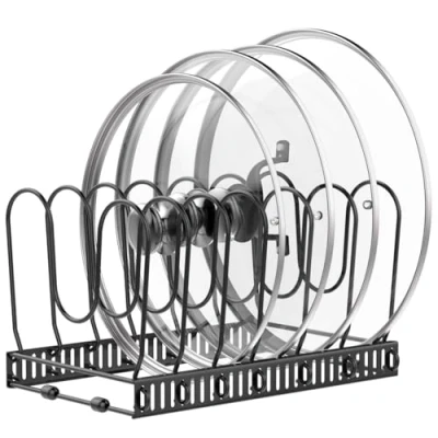 Immagine di Housolution Porta Pentole e Padelle da Cassettone, Espandibile Coperchi con 7 Scomparti Regolabili, Organizer per Cucina, Nero