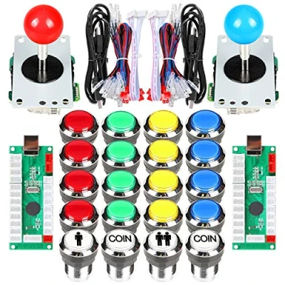 Immagine di Fosiya 2 Giocatori Arcade Joystick LED Chrome Pulsanti per PC MAME Raspberry Pi Videogiochi Cabinet Parts (Colori Misti)
