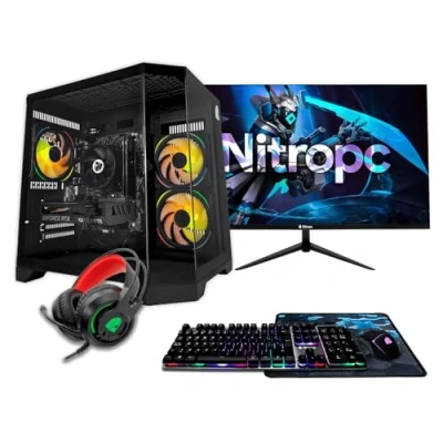 Immagine di NitroPC Pack Silver Computer gaming completo (Intel Core i5 11400 6/12 4.4GHz, GTX 1650 4GB, RAM 16GB, M.2 1TB, Windows 11 Home WiFi, monitor 24, tastiera, mouse, cuffia) PC fisso