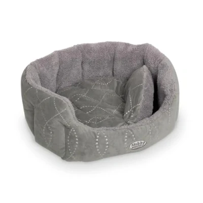 Immagine di Nobby Letto imbottito in peluche ovale con cuscino reversibile Ceno, 66 x 57 22 cm, grigio