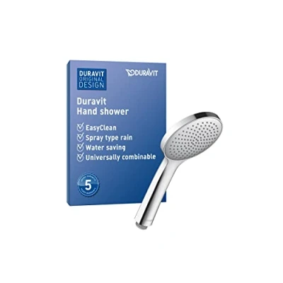 Immagine di Duravit Universal Doccetta a mano, doccia con getto Rain, mano rotonda (Ø 110 mm), per facile da pulire, Cromo/Bianco