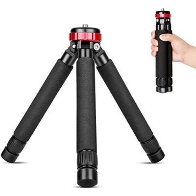 Immagine di Koolehaoda Mini Treppiede desktop, portatile per monopiedi 1/4 o 3/8, fotocamera SLR, altezza massima: 33 cm / 13 pollici, processo di produzione CNC, (MT 02)