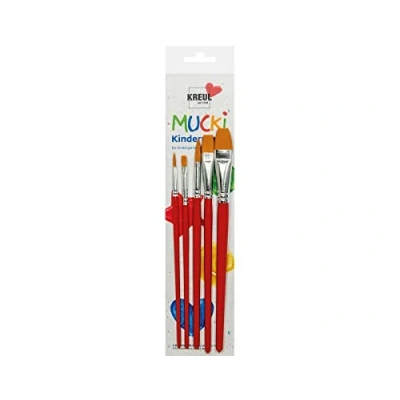 Immagine di Kreul 553030 Set Bambini Mucki, 5 Pezzi Piatta e Spazzola Rotonda, Elastica Resistente, per l&#039;asilo, la Scuola Il Tempo Libero, Multicolore, One Size,