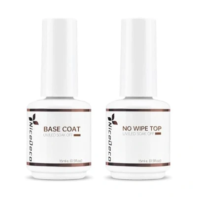 Immagine di Nicedeco Base e Top Coat Smalto Semipermanente per Unghie Kit in Gel Soak Off UV LED Manicure Durabilità &amp; Facile da Usare
