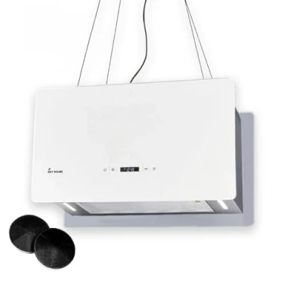 Immagine di Cappa aspirante 60 cm Isolotto acciaio inossidabile vetro bianco Operazione di tocco CUBE60W