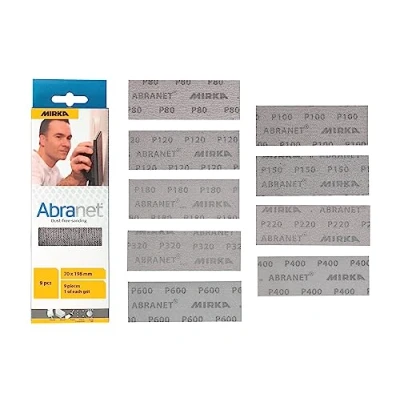 Immagine di Mirka Abranet Strisce abrasive a rete, 70 mm x 198 mm, confezione da 1 di ogni grana 80, 100, 120, 150, 180, 220, 320, 400, 600/9 pezzi/per levigare legno, spatola, vernice, plastica