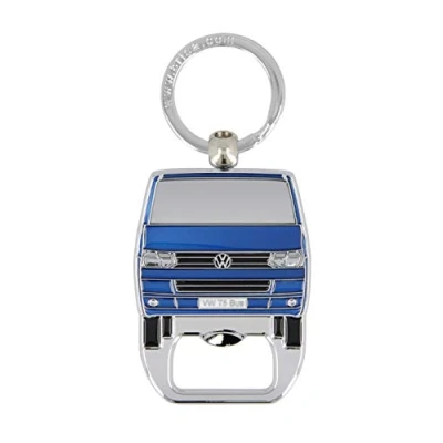 Immagine di Brisa VW Collection Volkswagen Portachiavi vintage in metallo con apribottiglie/cavatappi, per chiavi/zaino/borsa, Camper T5 Bus design (Fronte Bus/Blu)