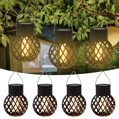 Immagine di 8 lampade solari per esterni da giardino con effetto fiamma, lanterna solare esterni, lanterne luci appendere, lampada a LED giardino,