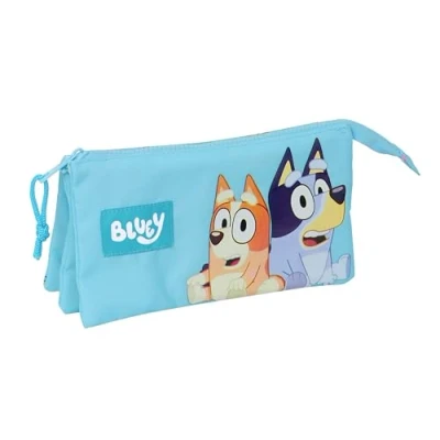 Immagine di Safta BLUEY Astuccio triplo per bambini, ideale bambini in età scolastica, comodo e versatile, qualità resistenza, 22 x 3 12 cm, colore celeste, azzurro, Estándar, Casual