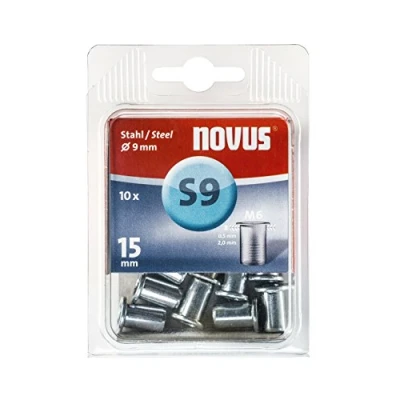 Immagine di Novus Inserti Filettati A9 M 6 X 15 Mm, 10 Dadi per Rivetti Ciechi in Alluminio con Diametro di 9 Mm Ideali Materiale Sintetico e Materiali Da Costruzione Leggeri, 045 0043