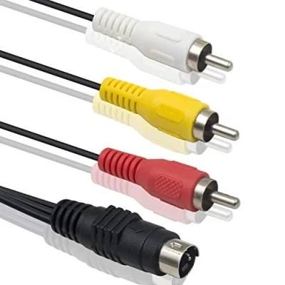 Immagine di Duttek Cavo audio mini DIN S vedio a 4 pin maschio 3 RCA per DVD, TV, VCR (5 piedi/1,5 m, colore: Nero