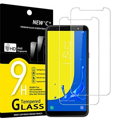 Immagine di NEW&#039;C 2 Pezzi, Vetro Temperato per Samsung Galaxy J6 2018 (SM J600F), Pellicola Prottetiva Anti Graffio, Impronte, Senza Bolle, Durezza 9H, 0,33mm Ultra Trasparente, Resistente