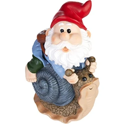 Immagine di Brubaker Nano da Giardino su Guscio di Lumaca Gnomo con Felice Divertente Figura Decorazione Resistente alle Intemperie per e Campeggio Alto 24 cm