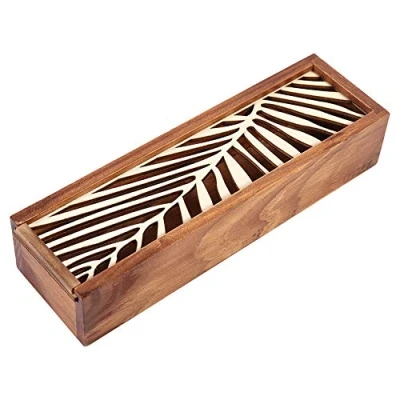 Immagine di Fdit 4 tipi di legno matita cancelleria scatola organizer portaoggetti Student School Office use Leaf type