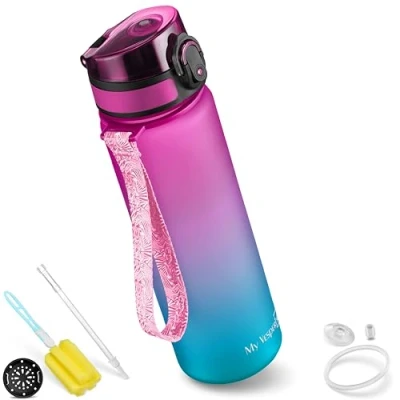 Immagine di My Vesperbox Minny borraccia per bambini a prova di perdite, 350 ml, 500 750 con cannuccia o colino, leggera in Tritan, senza BPA, asilo, scuola (viola, blu, ml)