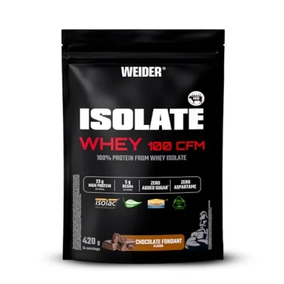 Immagine di Weider Isolate Whey 100CFM (420g) Gusto Cioccolato Fondant, 23g Isolato di Proteine del Siero Latte/porzione, Con Enzimi, Senza Zuccheri Aggiunti, 14 prozioni