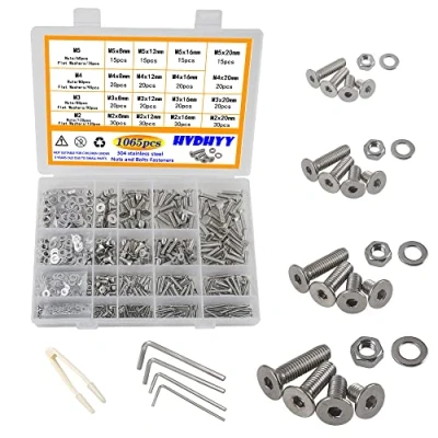 Immagine di HVDHYY 1065pcs M2 M3 M4 M5 Viti a Testa Cilindrica Set di Bulloni A2 70 Esagonale in Acciaio Inossidabile Dadi Rondelle Assortimento Kit con Scatola Immagazzinaggio