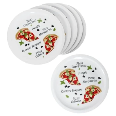 Immagine di MamboCat Set di 6 piatti per pizza Variazione, Ø 30,5 cm, persone, grandi in porcellana con decorazione e scritta, pizze o preparare, XL