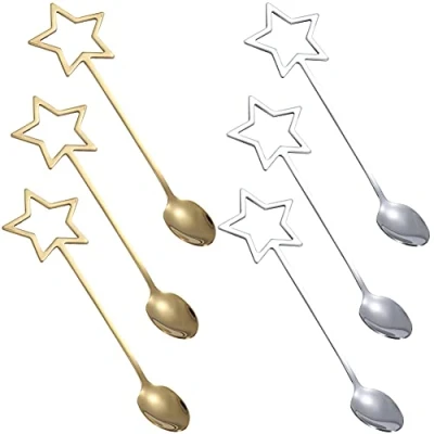 Immagine di Cucchiaio in Acciaio Inossidabile, NALCY Da Dessert, a Forma di Stella Inossidabile Cucchiaini Piccolissimi per Zuppa, Gelato, Torta, Riso(6 Pezzi)