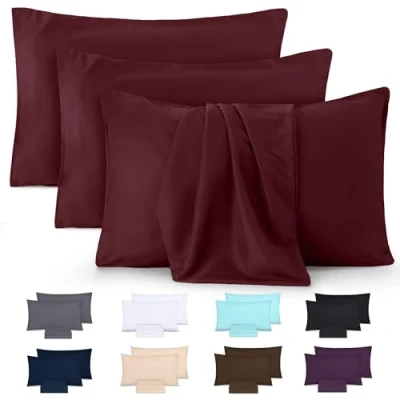 Immagine di Utopia Bedding Federe 4 pack Copricuscino in morbida poliestere microfibra spazzolata con chiusura a busta (Borgogna, 50 x 75 cm)