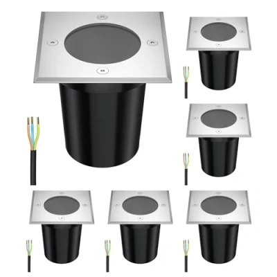 Immagine di ledscom.de 6 pz. lampada da incasso a pavimento RELI per esterni, IP67, acciaio inox, angolare, 11 x 11cm, 1x GU10 max. 15W