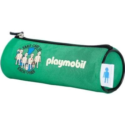 Immagine di DOHE Astuccio Scolastico Rotondo Chiusura con Cerniera, Licenza Ufficiale, Poliestere Resistente, 21x7,5x7,5 cm, Materiale Playmobil Green Future Verde