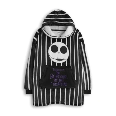 Immagine di Disney The Nightmare Before Christmas Felpa con Cappuccio indossabile per Bambini Pullover a Righe NMBC in Nero la Faccia del Personaggio di Jack Skellington