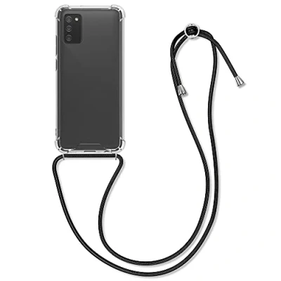 Immagine di kwmobile Custodia Compatibile con Samsung Galaxy A02s Cover Back Case in Silicone TPU Protezione Smartphone Cordino nero/trasparente