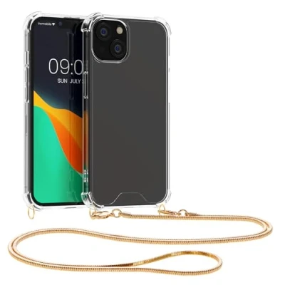 Immagine di kwmobile Cover a tracolla compatibile con Apple iPhone 13 Back Case in silicone laccio metallico per il collo Custodia cordino metallo