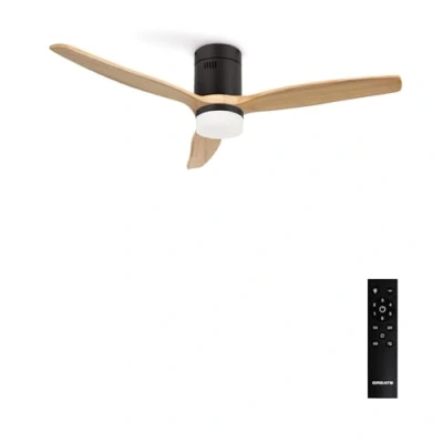 Immagine di CREATE / WINDCALM DC/Ventilatore da soffitto con luce, motore DC nero, pale in legno naturale/Silenzioso, timer