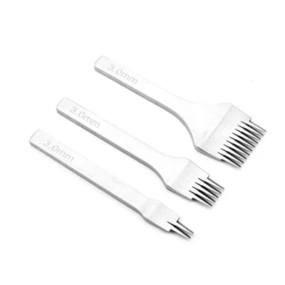 Immagine di 3pezzi Strumenti di Punzonatura Punzoni Pelletteria Set Artigianale in Pelle 2/5/10 Dente Acciaio Bianco Scalpelli da Cucire Allacciatura per l&#039;artigianato (3.0mm)