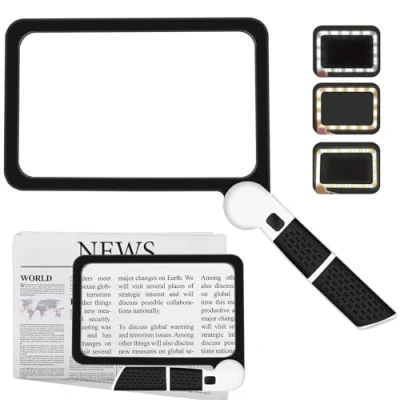 Immagine di VOCA lente d&#039;ingrandimento 5X con luce, grande rettangolo 48 LED per anziani degenerazione maculare, design pieghevole, riviste, libri, piccola stampa, visioni basse