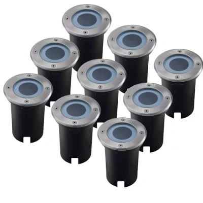 Immagine di Ledvion Confezione da 9 faretti incasso rotondi a LED, in acciaio inox, IP67, cavo 1 m, GU10, faretto LED per esterni, terrazze, terra