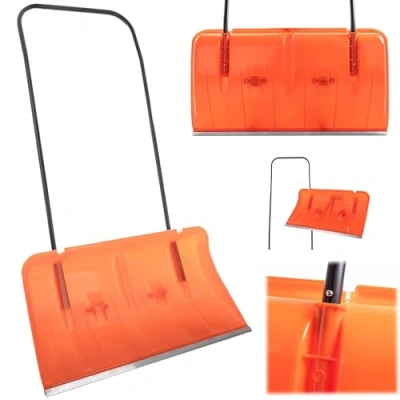 Immagine di KADAX pala da neve con bordo in alluminio, larga ruote, manico metallo, lama plastica, spazzaneve (arancione 3)