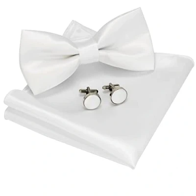 Immagine di JEMYGINS Papillon Uomo Bianco Regolabile in Diversi Colori con Fazzoletto e Gemelli