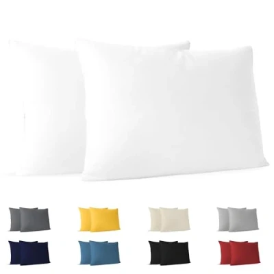 Immagine di Dreamzie Federe Cuscini 32x50 (Set di 2) Bianco per i 32 x 50 cm 100% Jersey Cotone Federa da Cuscino Copri Letto Fodera Protezione