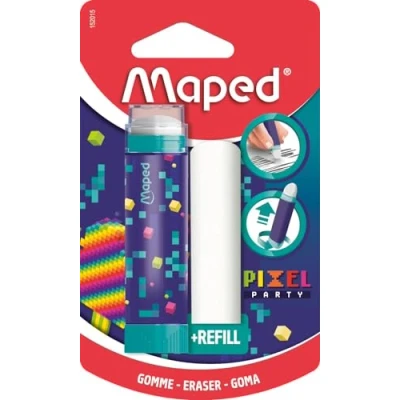 Immagine di Maped gomma bianca Pixel Party retrattile, protetta ed efficace Sistema rotativo Hyper Pratico 1 ricarica inclusa, senza PVC e ftalato