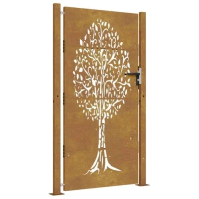 Immagine di vidaXL cancello da giardino 105x205 cm in Acciaio Corten Design Albero, metallo, anteriore, con serratura