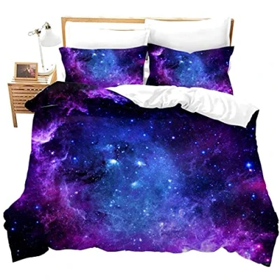 Immagine di Loussiesd Universo Set copripiumino singolo, matrimoniale, King size con stampa a razzo di galassia e stelle, federa per cuscino, chiusura cerniera, Microfibra, Uksx480lyp.,
