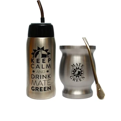 Immagine di Gaucho Cebar Yerbomos Thermos per Yerba Mate Tee 580 ml, un accessorio portatile Tazza in acciaio inox con cannuccia Bombilla Dishwasher Safe and Durable