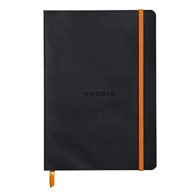 Immagine di RHODIA 117452C Taccuino flessibile nero A5 Puntinato Dot 160 pagine Carta Clairefontaine Avorio 90 g/m Segna pagina, Chiusura con elastico Copertina Simil Cuoio Collezione Rhodiarama