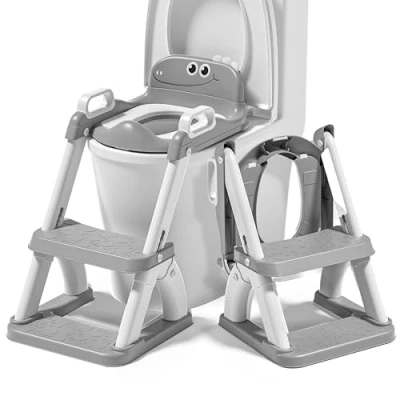 Immagine di Riduttore WC Bambini con Scaletta Sedile Pieghevole per Apprendimento Autonomo Adattatore Toilette Gradino Antiscivolo e Maniglie Vasino