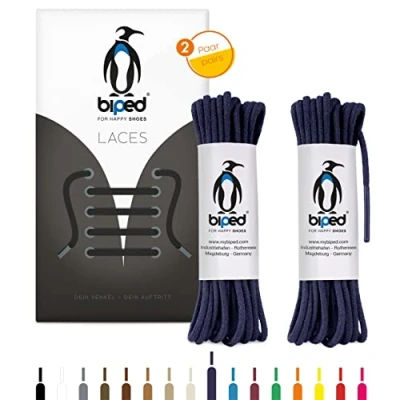 Immagine di biped LACES 2 paia di lacci rotondi in cotone ¿ mm sottili premium per scarpe e stivali pelle resistenti agli strappi lavabili made EU z2900(blu navy,100 cm)