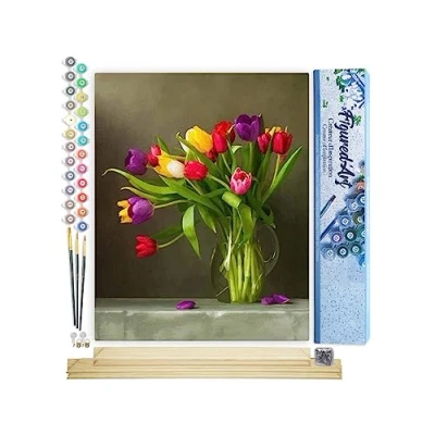 Immagine di Figured&#039;Art Dipingere con i Numeri Paint by Numbers Fiori Multicolori, Passatempo per Adulti, Kit Completo, Hobby Creativi 40x50cm cornice in legno fai da te