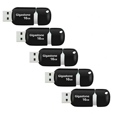 Immagine di Gigastone 16 GB Chiavetta USB 2.0, Confezione da 5, V10 Serie, Unità Flash per PC Laptop MacBook Computer, Compatibile con Windows Mac Linux, senza Cappuccio, Colore Nero