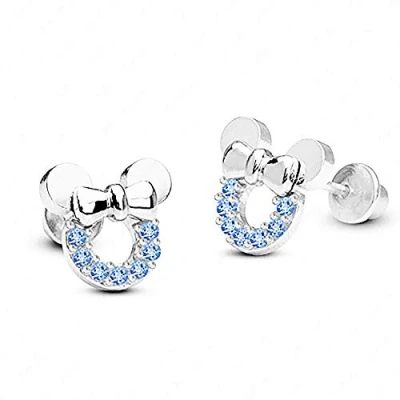 Immagine di Kaguyo orecchini in argento per donna, sterling 925 con pavé di ametista, blu trasparente, rosso, zircone, a forma topo bambina, regalo compleanno (blu)
