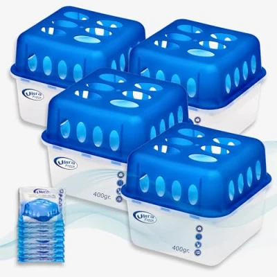 Immagine di Smart Planet Set di 4 Deumidificatori per Ambienti con 8 Ricariche in Granulato da 400 g, Durevoli, Senza Corrente