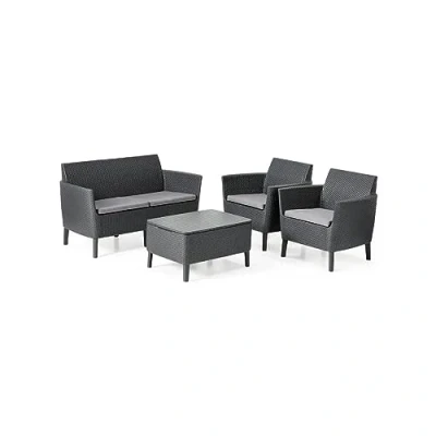 Immagine di Keter Salemo Lounge Set, Set Mobili da Giardino in Rattan con Divano 2 Posti Poltrone e Tavolino Porta Cuscini, Grafite